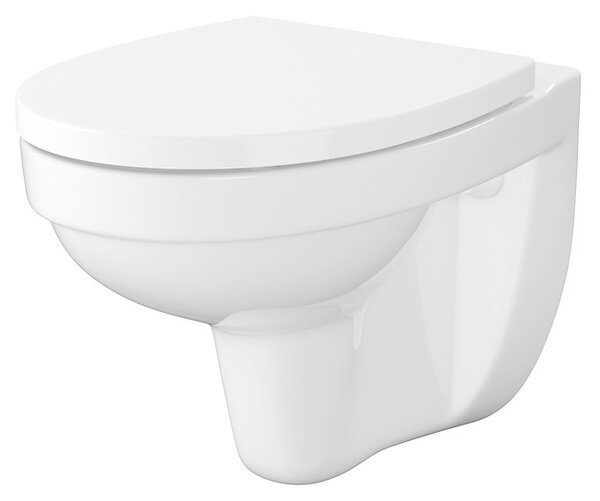 Cersanit Cersania SimpleOn, vas WC montat pe perete 52,5x36x37,5 cm + scaun din polipropilenă cu închidere lentă, deșeuri orizontale, alb, S701-557