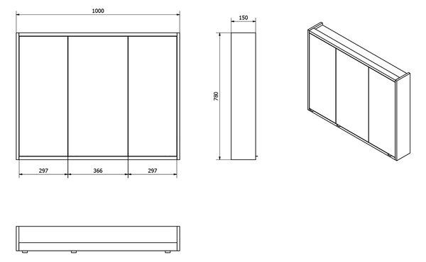 Sapho Sapho, galerie BATU 2x iluminare LED, 100x71x15cm, alb, 1141130