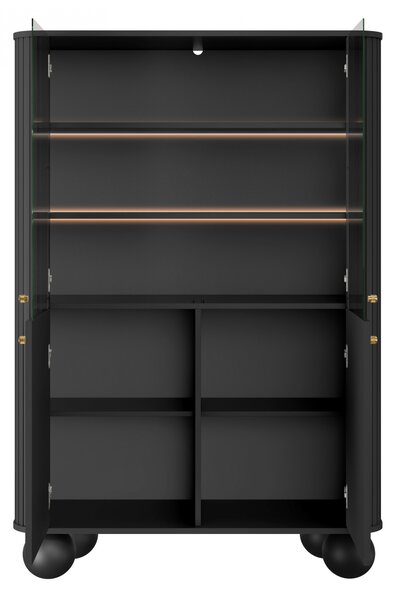Vitrină cu patru uși Vesper 103 cm - negru / mânere aurii / picioare rotunde