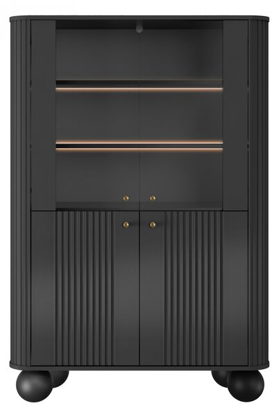 Vitrină cu patru uși Vesper 103 cm - negru / mânere aurii / picioare rotunde