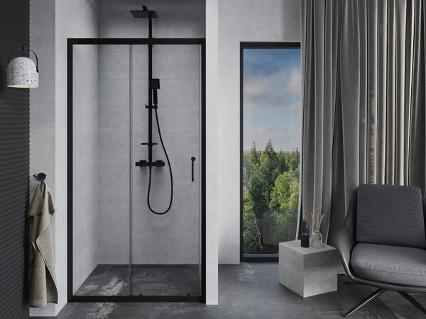 Mexen Apia, uşă glisantă în deschidere 90 x 190 cm, sticlă transparentă de 6 mm, profil negru, 845-090-000-70-00