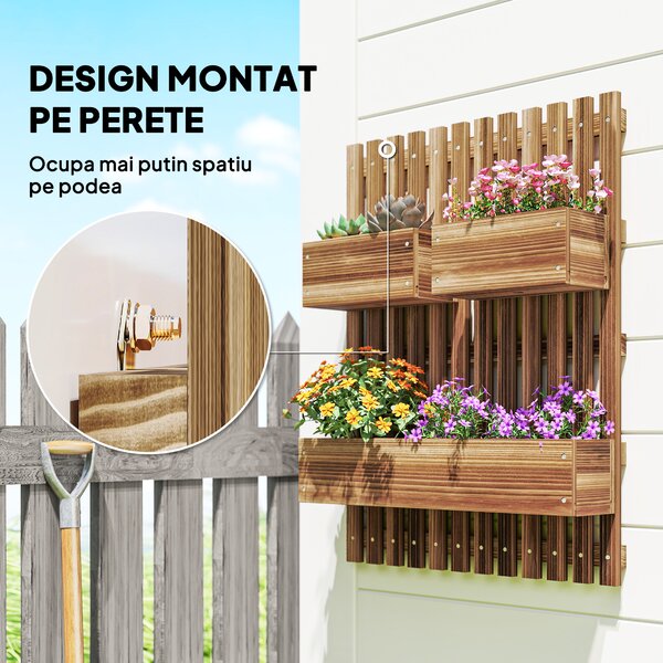 Outsunny Jardinieră Verticală cu 3 Vase Detașabile și Orificii de Drenaj, 60x16x80 cm, Maro | Aosom Romania