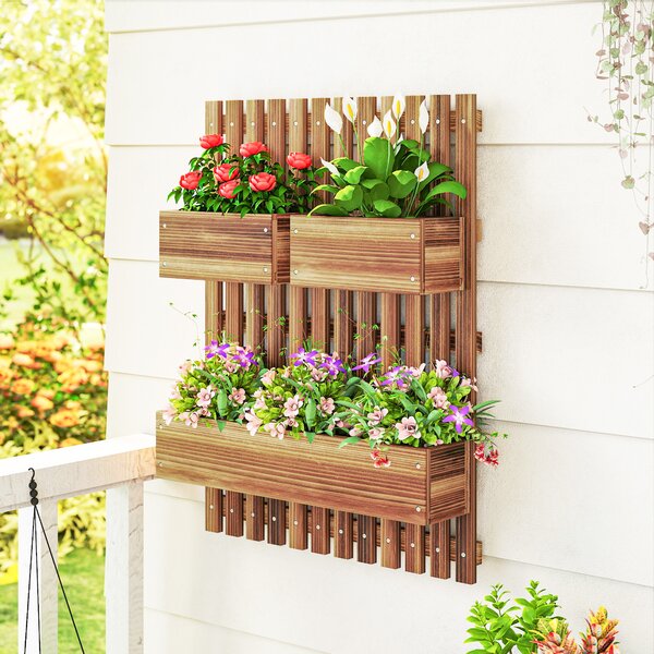 Outsunny Jardinieră Verticală cu 3 Vase Detașabile și Orificii de Drenaj, 60x16x80 cm, Maro | Aosom Romania