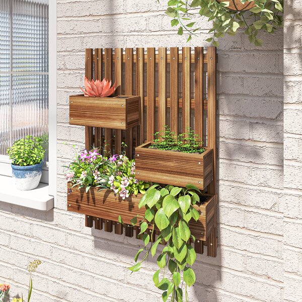 Outsunny Jardinieră Verticală cu 3 Vase Detașabile și Orificii de Drenaj, 60x16x80 cm, Maro | Aosom Romania