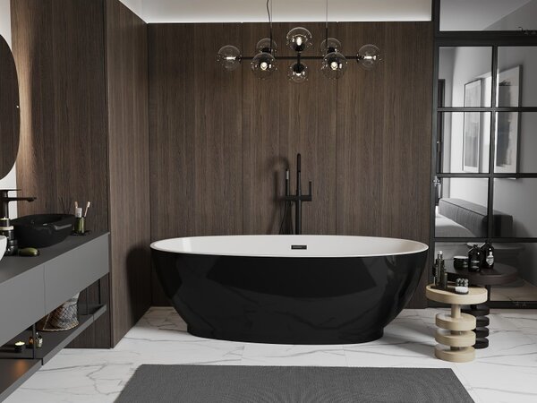 Mexen Bilbao, cadă de sine stătătoare 180 x 90 cm, alb-negru, preaplin negru mat, 51311809075-70