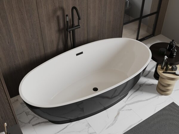Mexen Bilbao, cadă de sine stătătoare 180 x 90 cm, alb-negru, preaplin negru mat, 51311809075-70