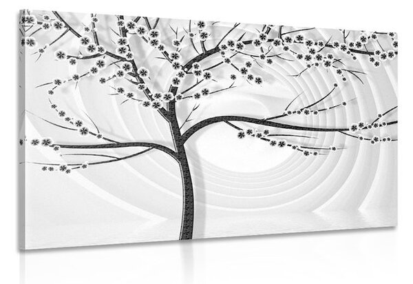 Tablou copac modern pe fundal abstract alb-negru