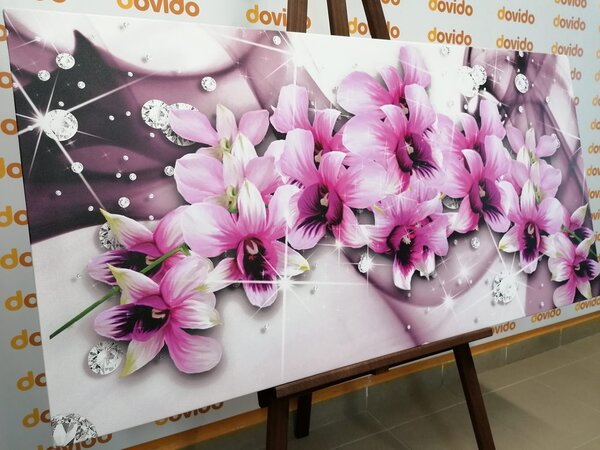 Tablou flori violete pe fundal abstract