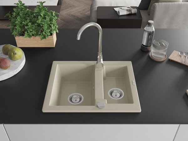 Mexen Carlos, chiuvetă din granit 582x475x177 mm, 1,5 camere, bej, 6518581500-69