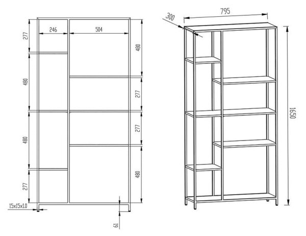 Bibliotecă neagră din metal 80x165 cm Newcastle – Actona