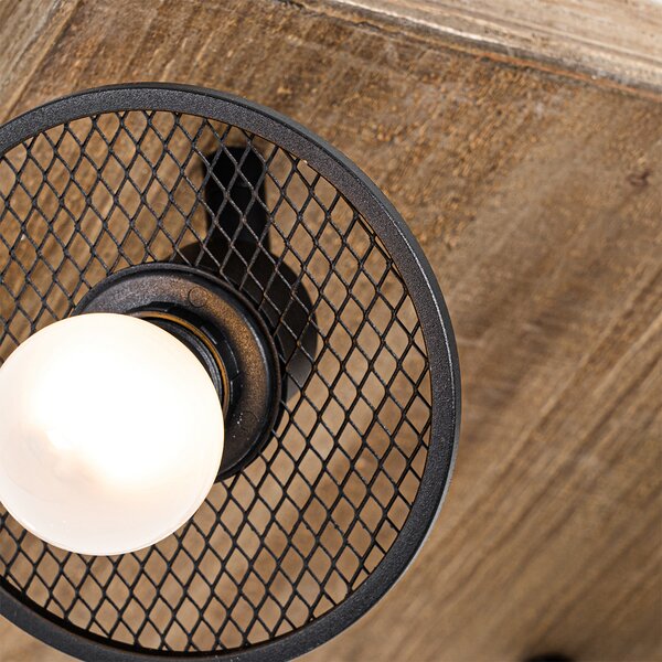 Plafoniera industriala neagra cu lemn 4 lumini - Jasmine