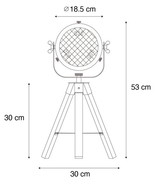 Lampă de masă industrială trepied din oțel cu basculant din lemn - Emado