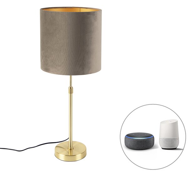 Lampă de masă inteligentă aurie cu abajur din velur taupe 25 cm inclusiv Wifi A60 - Parte