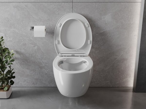Mexen Egg, vas WC suspendat Rimless cu scaun duroplastic cu inchidere lenta, alb lucios, 30245000