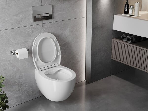 Mexen Egg, vas WC suspendat Rimless cu scaun duroplastic cu inchidere lenta, alb lucios, 30245000