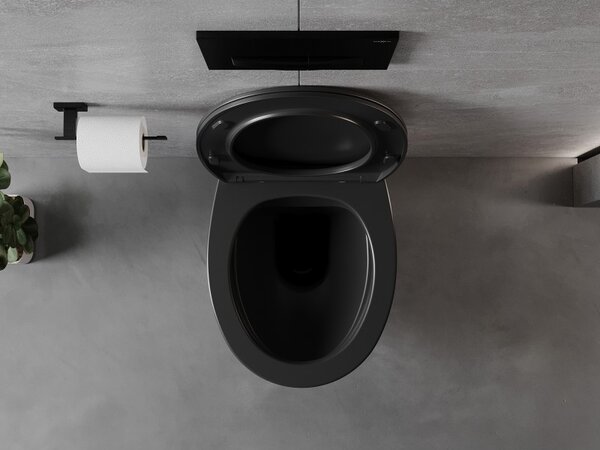 Mexen Egg, vas WC suspendat Rimless cu scaun duroplastic cu inchidere lenta, negru mat, 30245070