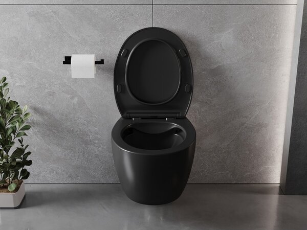 Mexen Egg, vas WC suspendat Rimless cu scaun duroplastic cu inchidere lenta, negru mat, 30245070