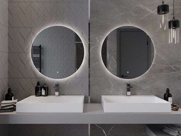 Mexen Erg, oglindă de baie rotundă cu iluminare din spate cu LED 70 cm, 6000 K, pernă de încălzire anti-aburire, 9823-070-070-611-00