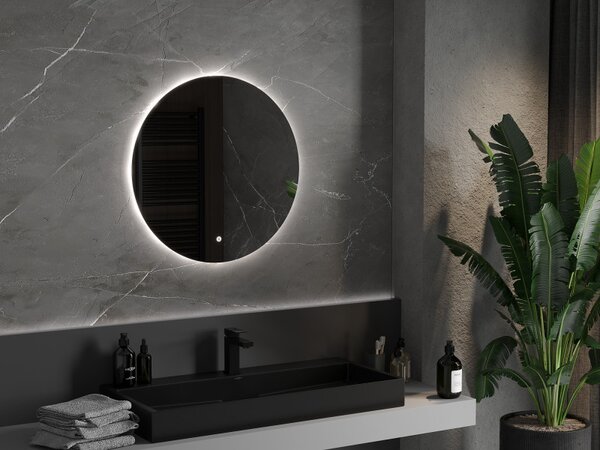 Mexen Erg, oglindă de baie rotundă cu iluminare din spate cu LED 70 cm, 6000 K, pernă de încălzire anti-aburire, 9823-070-070-611-00