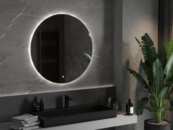Mexen Erg, oglindă de baie rotundă cu iluminare din spate cu LED 90 cm, 6000 K, placa de încălzire anti-aburire, 9823-090-090-611-00