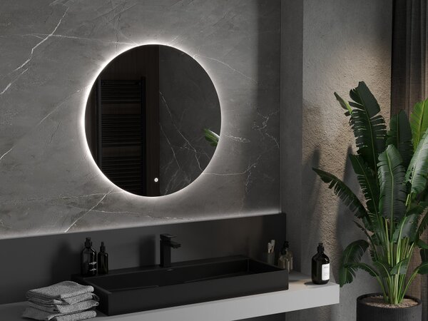 Mexen Erg, oglindă de baie rotundă cu iluminare din spate LED 80 cm, 6000 K, pernă de încălzire anti-aburire, 9823-080-080-611-00