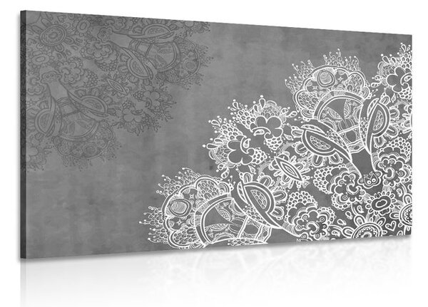 Tablou elementele unei Mandale florale în design alb-negru