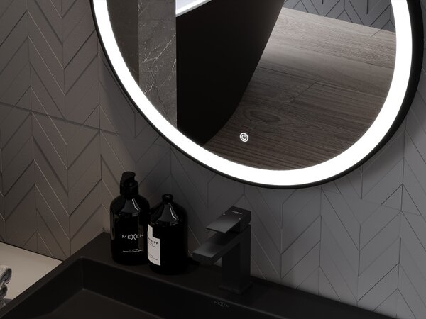 Mexen Esso Oglinda de baie rotunda cu iluminare din spate LED 90cm 6000K Pad de incalzire anti-ceata Cadru negru 9825-090-090-611-70
