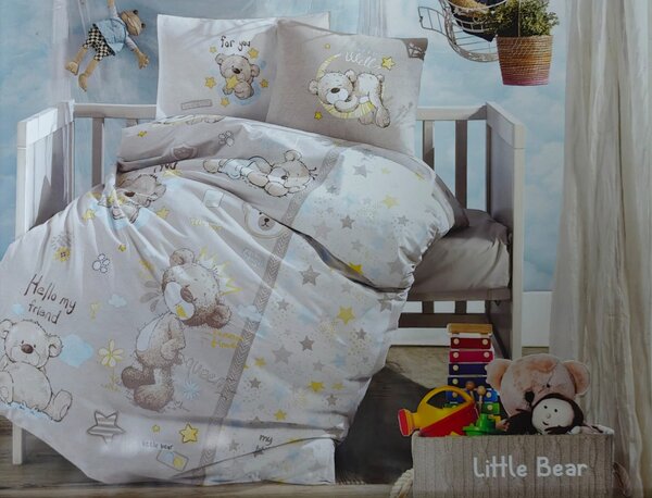 Lenjerie de pat pentru copii- model Little Bear bumbac ranforce, 4 piese