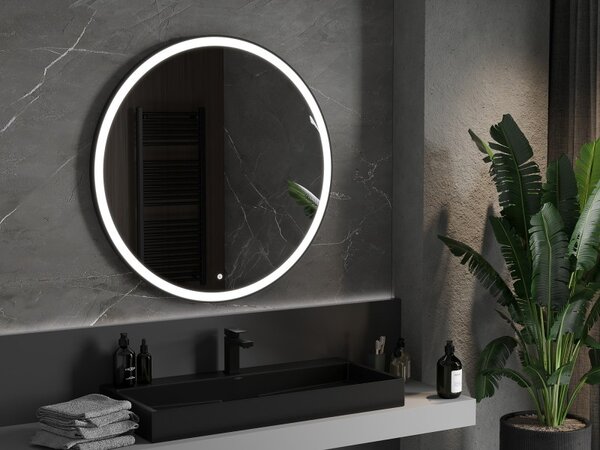 Mexen Esso Oglinda de baie rotunda cu iluminare din spate LED 100cm 6000K Pad de incalzire anti-ceata Cadru negru 9825-100-100-611-70