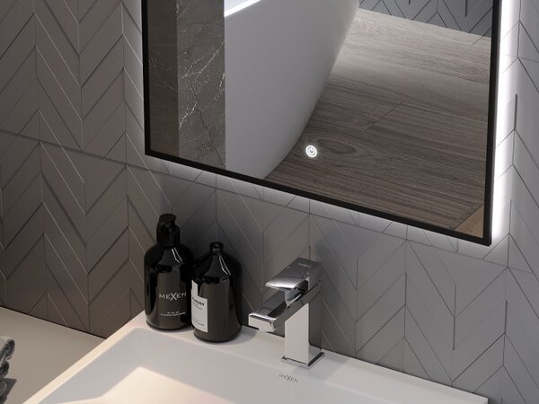 Mexen Erma, oglinda baie LED cu iluminare din spate si rama neagra 80x60 cm, 6000K, anti-aburire, 9814-080-060-611-70