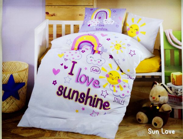 Lenjerie de pat pentru copii -model Sun Love bumbac ranforce, 4 piese