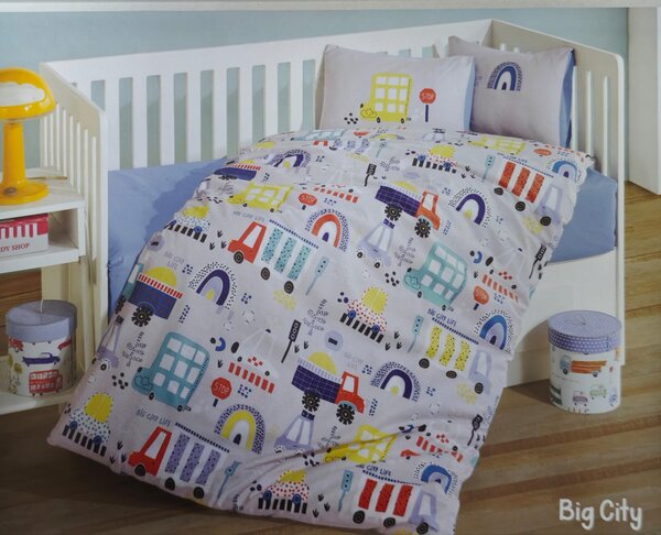 Lenjerie de pat pentru copii- model Big City bumbac ranforce, 4 piese
