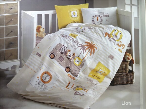 Lenjerie de pat pentru copii - model Lion bumbac ranforce, 4 piese