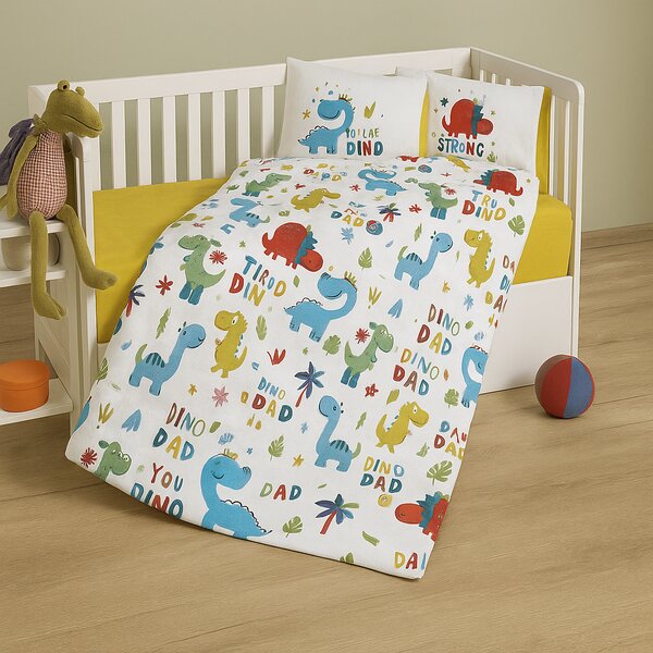 Lenjerie de pat pentru copii- model Dinoland bumbac ranforce, 4 piese