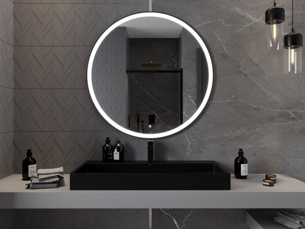 Mexen Esso Oglinda de baie rotunda cu iluminare din spate LED 100cm 6000K Pad de incalzire anti-ceata Cadru negru 9825-100-100-611-70