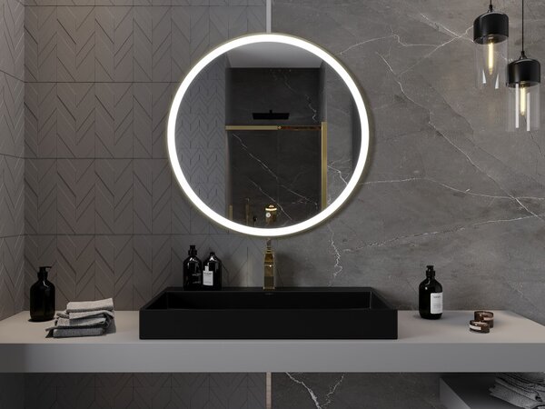 Mexen Esso Oglinda de baie rotunda cu iluminare din spate LED 90cm 6000K Pad de incalzire anti-ceata Rama aurie 9825-090-090-611-50
