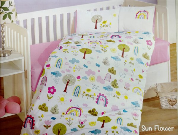 Lenjerie de pat pentru copii - model Sun Flower, bumbac ranforce, 4 piese