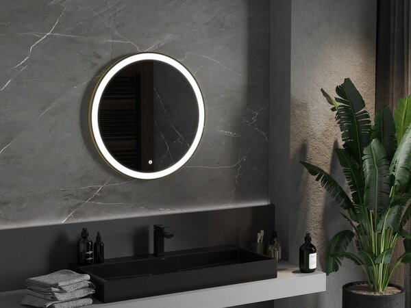 Mexen Esso Oglinda de baie rotunda cu iluminare din spate LED 70cm 6000K Pad de incalzire anti-ceata Rama aurie 9825-070-070-611-50