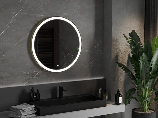 Mexen Esso Oglinda de baie rotunda cu iluminare din spate LED 80cm 6000K Pad de incalzire anti-ceata Rama aurie 9825-080-080-611-50