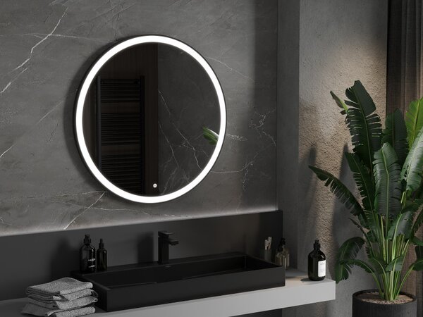Mexen Esso Oglinda de baie rotunda cu iluminare din spate LED 90cm 6000K Pad de incalzire anti-ceata Cadru negru 9825-090-090-611-70