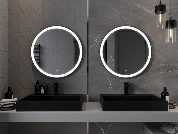 Oglinda de baie rotunda cu iluminare din spate LED Mexen Esso 70cm 6000K Pad de incalzire anti-ceata Cadru negru 9825-070-070-611-70