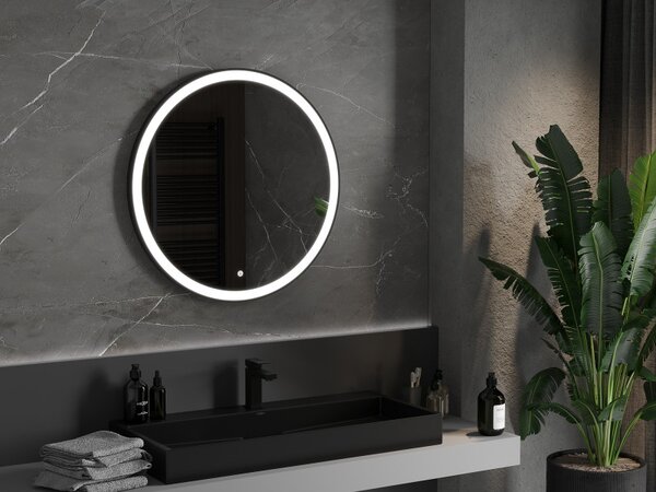 Mexen Esso Oglinda de baie rotunda cu iluminare din spate cu LED 80cm 6000K Pad de incalzire anti-ceata Cadru negru 9825-080-080-611-70