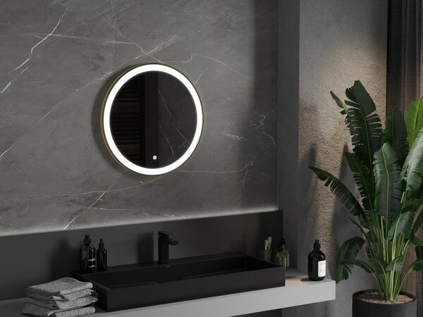 Mexen Esso Oglinda de baie rotunda cu iluminare din spate LED 60cm 6000K Pad de incalzire anti-ceata Rama aurie 9825-060-060-611-50