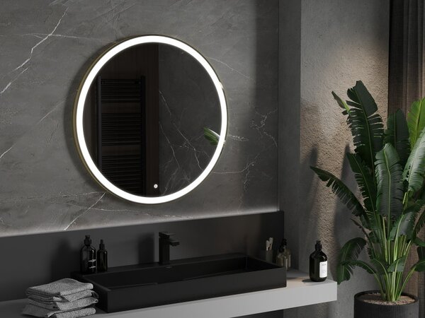 Mexen Esso Oglinda de baie rotunda cu iluminare din spate LED 90cm 6000K Pad de incalzire anti-ceata Rama aurie 9825-090-090-611-50