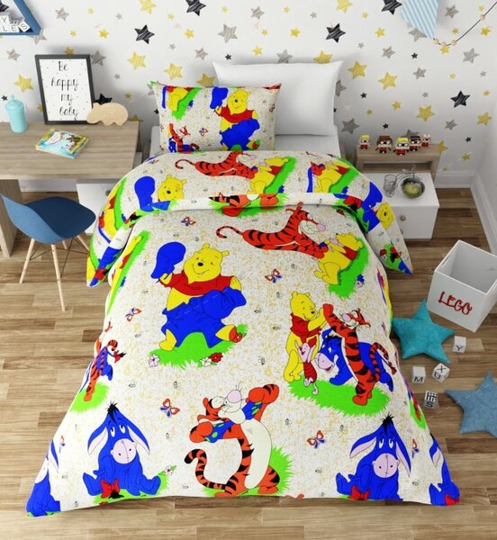 Lenjerie de pat copii bumbac Winnie the Pooh crem