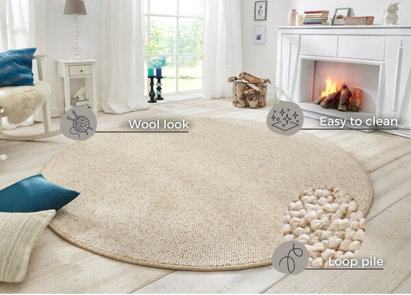 Covor crem rotund ø 133 cm Wolly – BT Carpet
