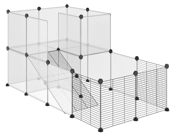 PawHut Țarc Modular pentru Animale de Talie Mică cu Panouri și Accesorii, 140x70x70 cm, Negru | Aosom Romania