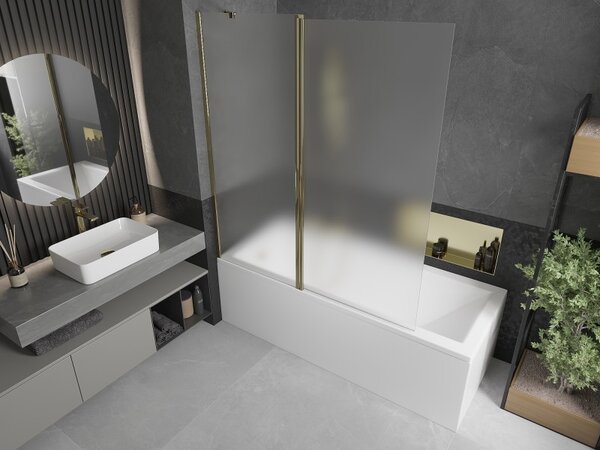 Mexen Flip, paravan de baie 1 aripă 140 x 150 cm, aripă rotativă, sticlă mată 6 mm, profil auriu, 894-140-101-50-30