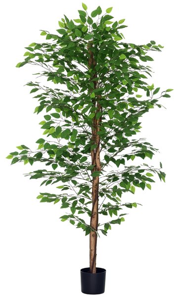 HOMCOM Plantă Artificială de Ficus cu 1260 Frunze, Plantă Artificială cu Ghiveci Inclus, Ø17,5x14,5 cm, Verde | Aosom Romania