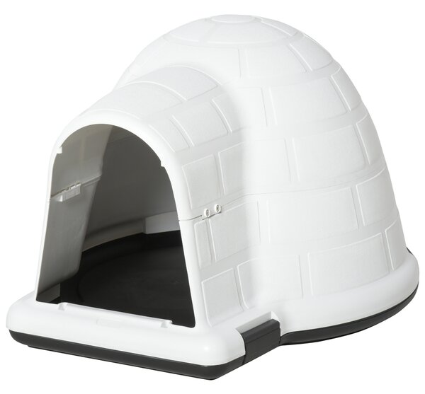PawHut Cusca Casuta de Exterior pentru Caini de Talie Mica in Form ade Iglu cu Usa, pentru Mops, Bichon Frise, Chihuahua, 68,2x80x53cm